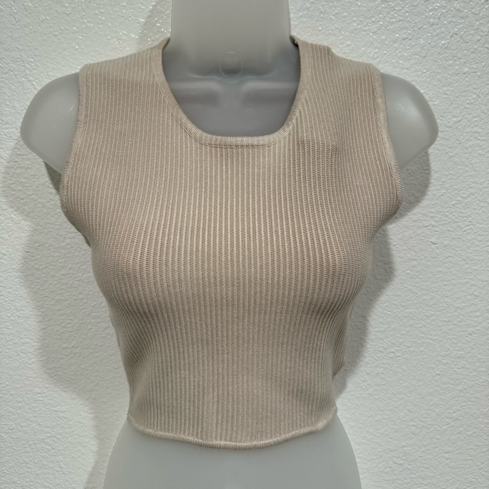 NWT house of harlow 1960 cream beige ribbed sleeveless crop top shirt blouse